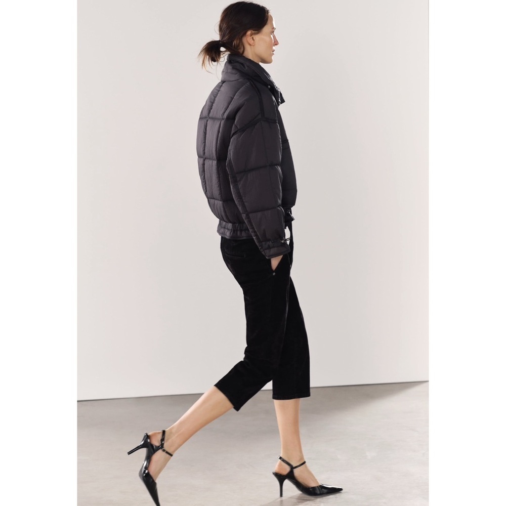ZARA • Black Puffer Water Repellent Anorak ZW Collection Jacket Coat - Picture 6 of 12